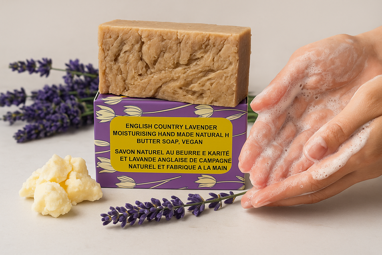 12 Bars of Country Lavender Natural Handmade Soap with Organic Unrefined, Fair Trade Shea Butter, Coconut and Olive Oil (115-135g)