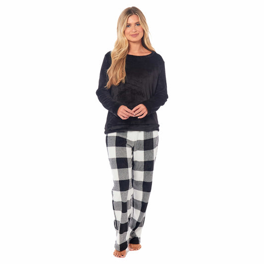 OLIVIA ROCCO Womens Buffalo Check Fleece Ultra Soft Pyjama Set Super Soft Cosy Home Loungewear