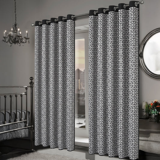 OLIVIA ROCCO Milano Geometric Blackout Curtains Thermal Insulated Eyelet Pair Pencil Pleat