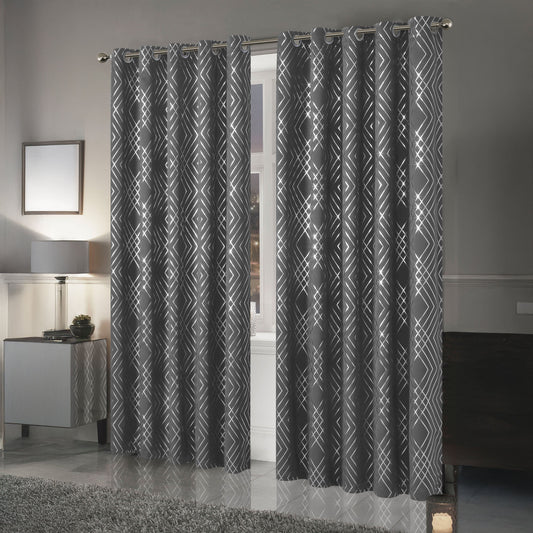 OLIVIA ROCCO Geometric Sparkle Blackout Curtains Silver Eyelet Ring Top Soft Thermal