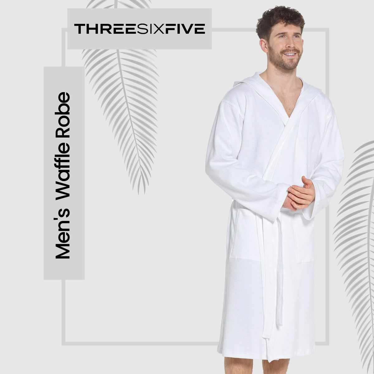 OLIVIA ROCCO Men's Hooded Waffle Cotton Bathrobe White Super Absorbent Spa Robe Cosy Easy-Care Nightwear Set