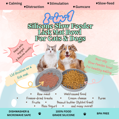 Slow & Steady - 2-in-1 Slow Feeder Bowl & Lick Mat | Calmer Mealtimes | Tail Tips UK