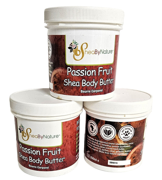 3 Pots of Sheabynature Passion Fruit Body butter Shea body butter - Intesive moisturiser for very dry skin.250g bigger tub