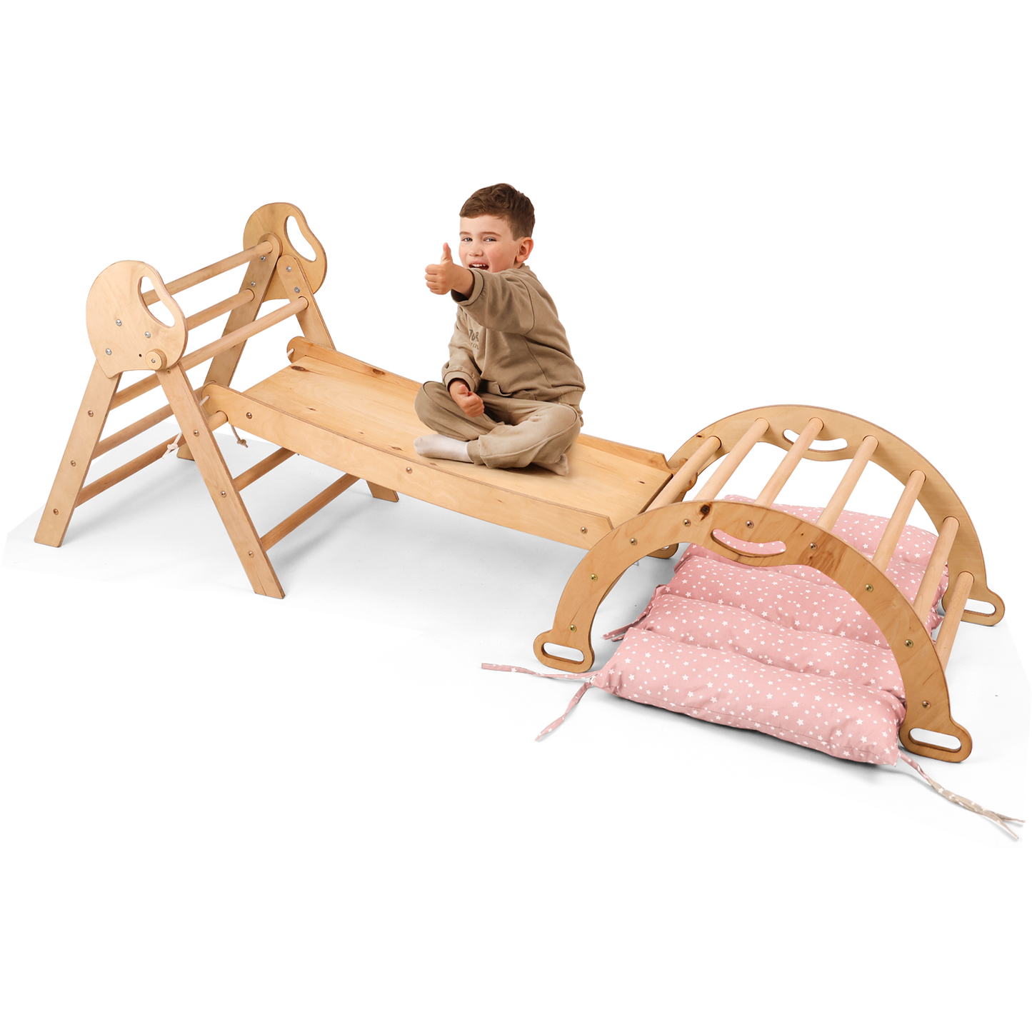 4in1 Montessori Climbing Frame: Pikler Triangle + Arch + Slide Board + Cushion for Toddlers (1–3 Years)-6