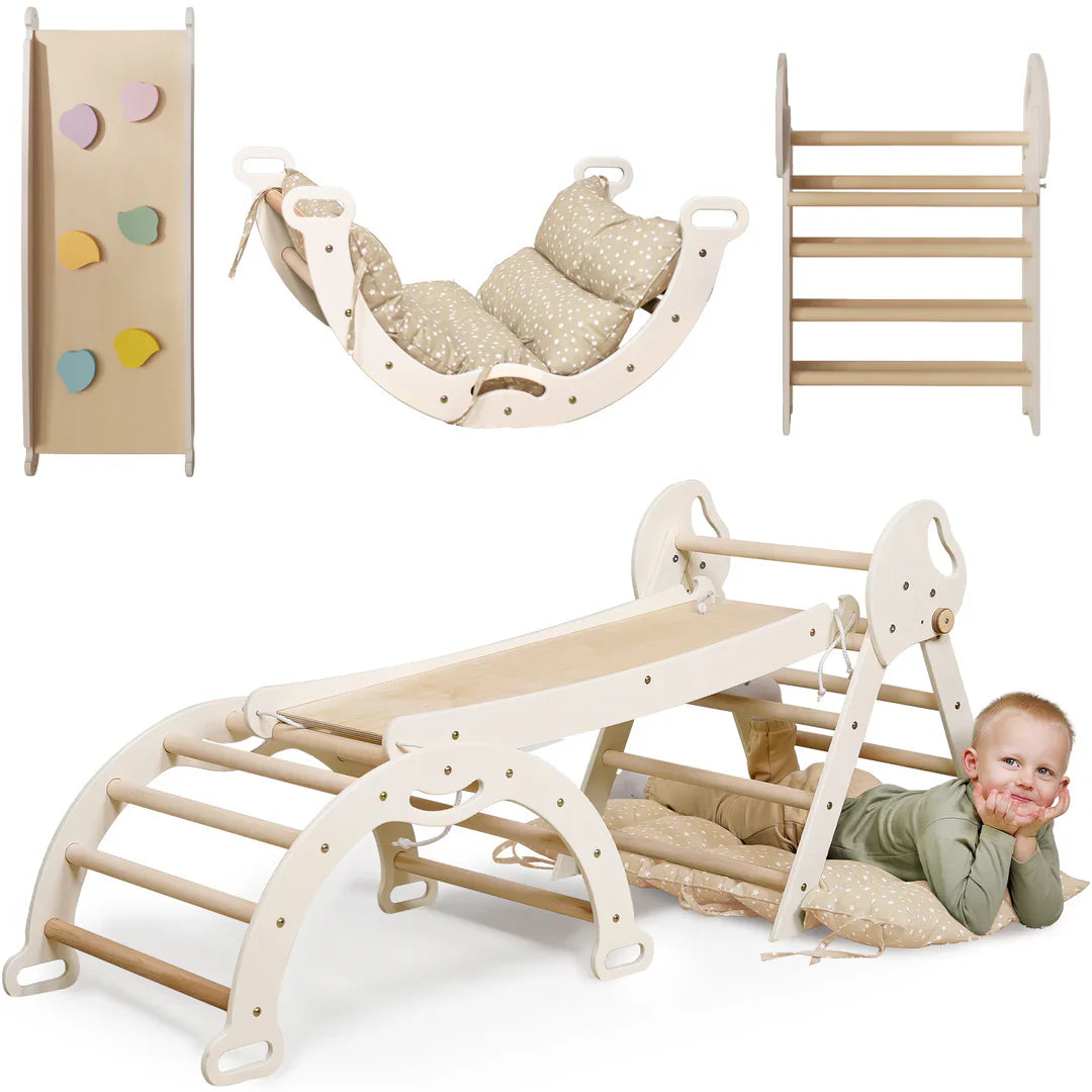 4in1 Montessori Climbing Frame: Pikler Triangle + Arch + Slide Board + Cushion for Toddlers (1–3 Years)-8