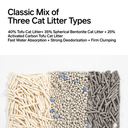 3-in-1 Blend Cat Litter (Tofu, Spherical Bentonite Clay, Activated Carbon Infused Tofu)