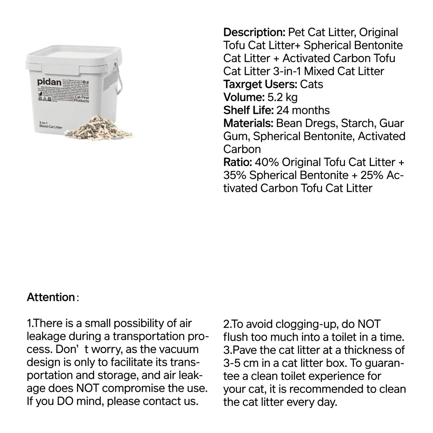 3-in-1 Blend Cat Litter (Tofu, Spherical Bentonite Clay, Activated Carbon Infused Tofu)