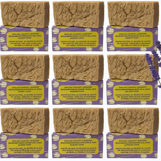 12 Bars of Country Lavender Natural Handmade Soap with Organic Unrefined, Fair Trade Shea Butter, Coconut and Olive Oil (115-135g)