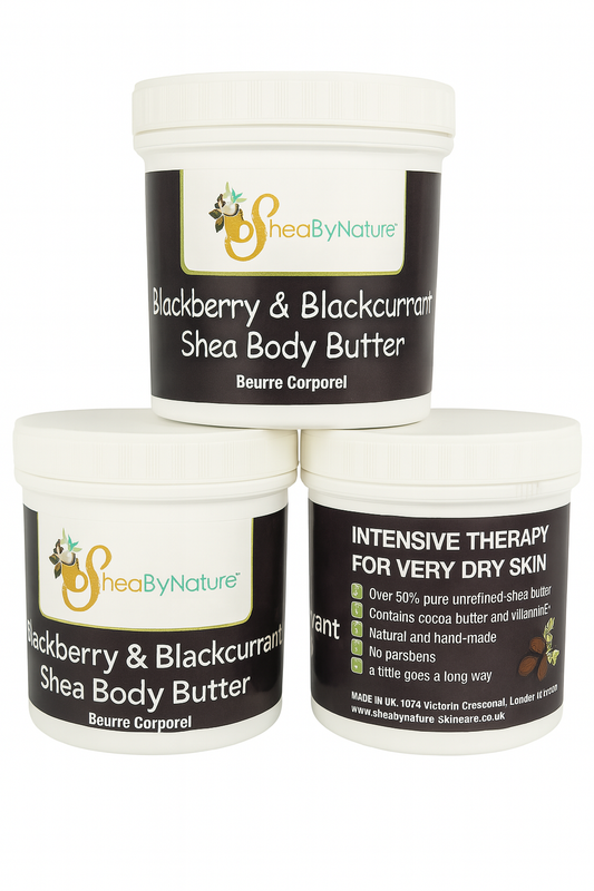 SheaByNature Blackberry & Black Currant Shea Body Butter – 250g.  It smells so delicious.250g  x 3 pots