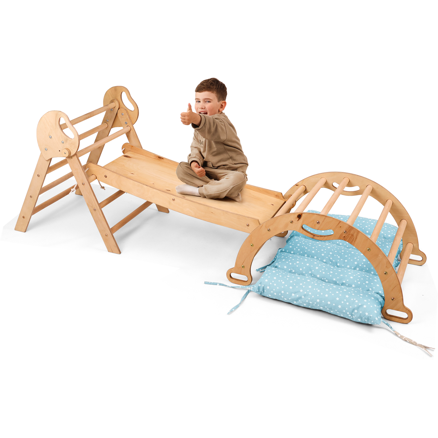4in1 Montessori Climbing Frame: Pikler Triangle + Arch + Slide Board + Cushion for Toddlers (1–3 Years)-7