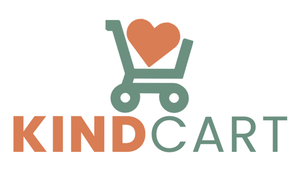 Logo of KIND CART with a heart in a shopping cart 
