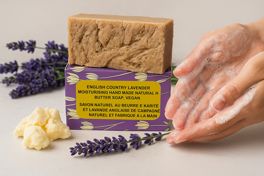 12 Bars of Country Lavender Natural Handmade Soap with Organic Unrefined, Fair Trade Shea Butter, Coconut and Olive Oil (115-135g)