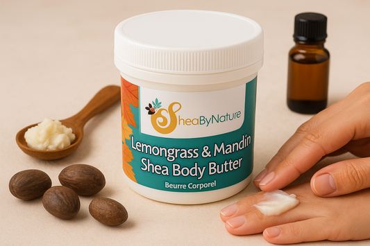 Sheabynature Lemon grass & Mandarin Shea Butter Body Butter, Refreshing Intensive Body Moisturiser for very Dry Skin. 100% Natural Hand made. 250g