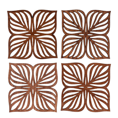 Botanical Upcycled Teak Wood Coasters - Set of 2 or 4-0