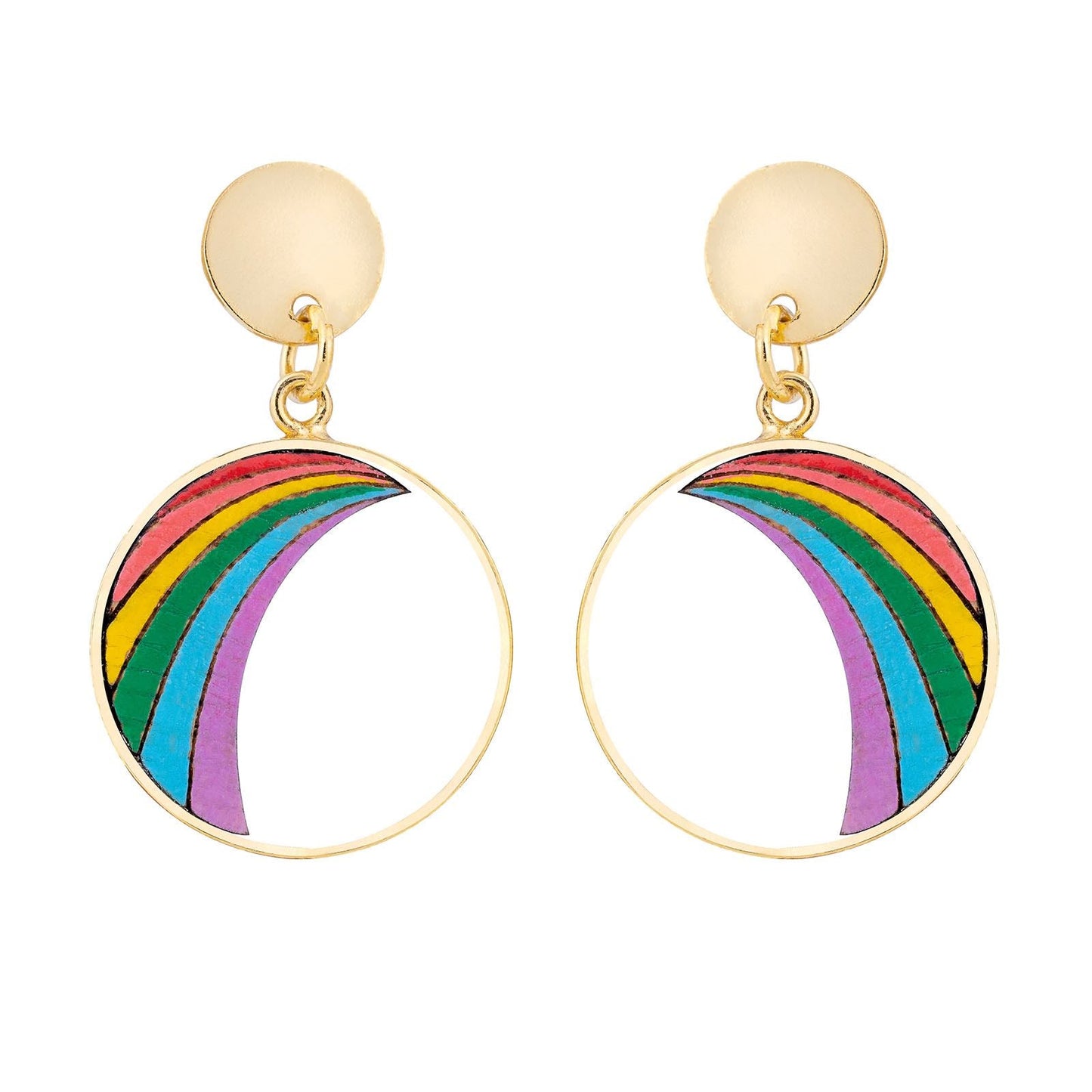 Rainbow Eco-friendly Recycled Wood Gold Earrings-1