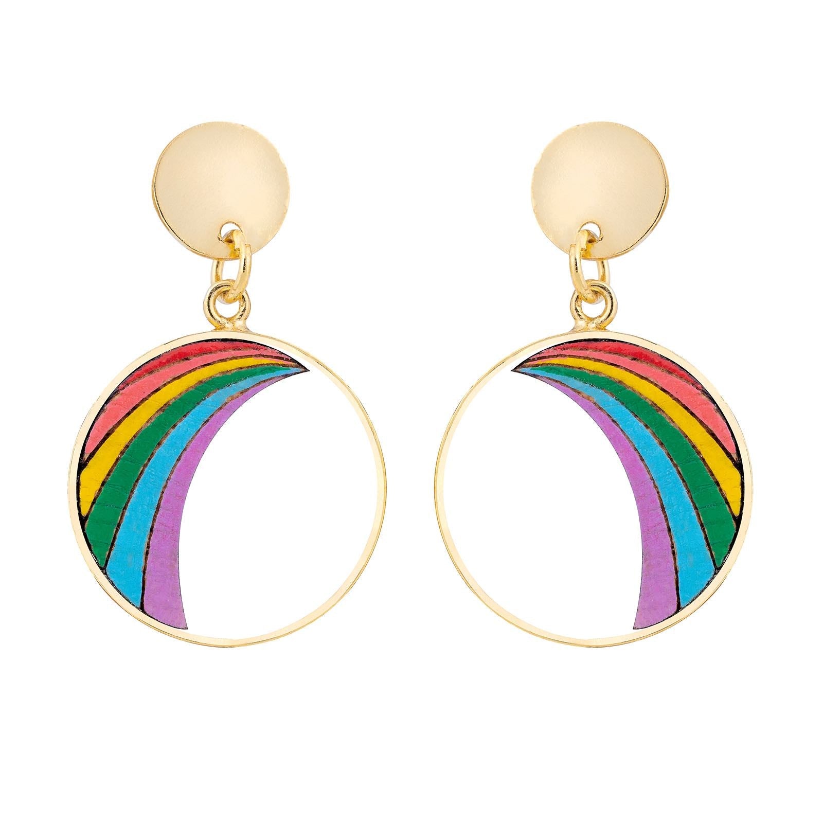 Rainbow Eco-friendly Recycled Wood Gold Earrings-1