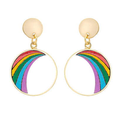 Rainbow Eco-friendly Recycled Wood Gold Earrings-1