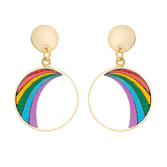 Rainbow Eco-friendly Recycled Wood Gold Earrings-1