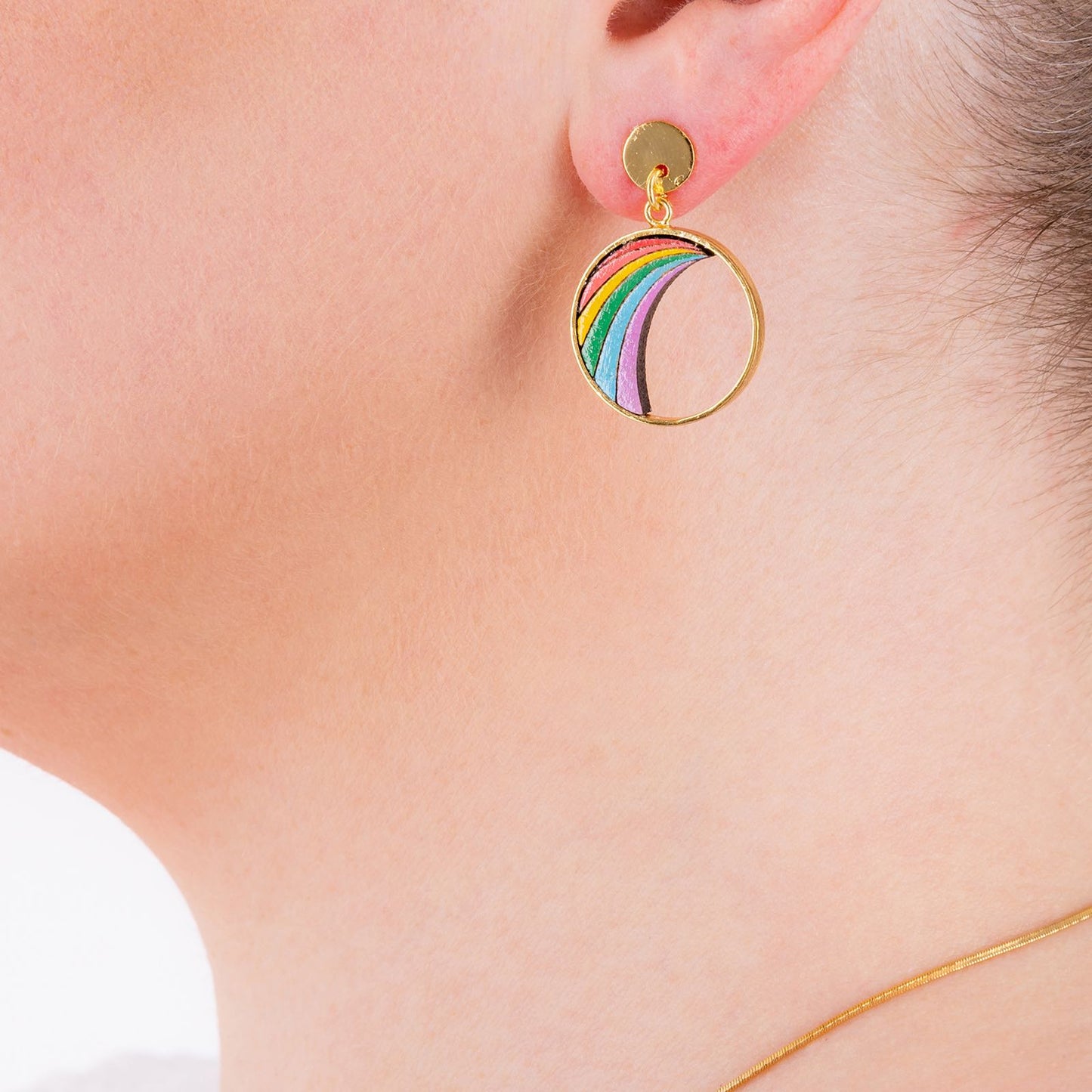 Rainbow Eco-friendly Recycled Wood Gold Earrings-0