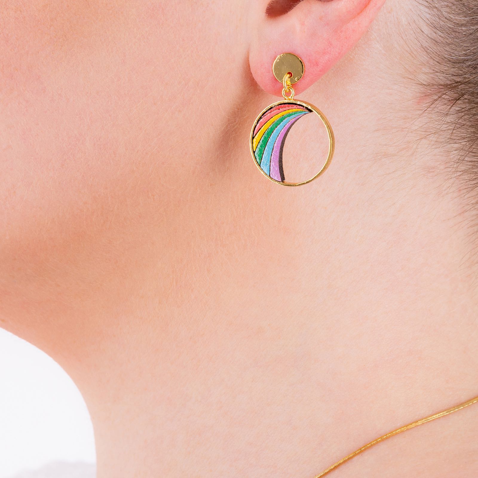 Rainbow Eco-friendly Recycled Wood Gold Earrings-0