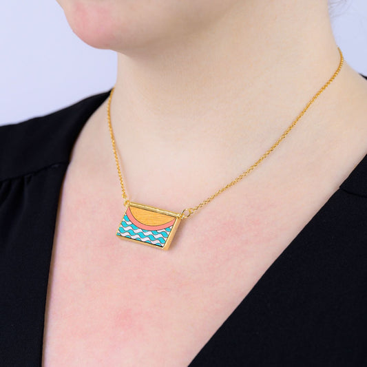 Seaside Recycled Wood Gold Necklace-0