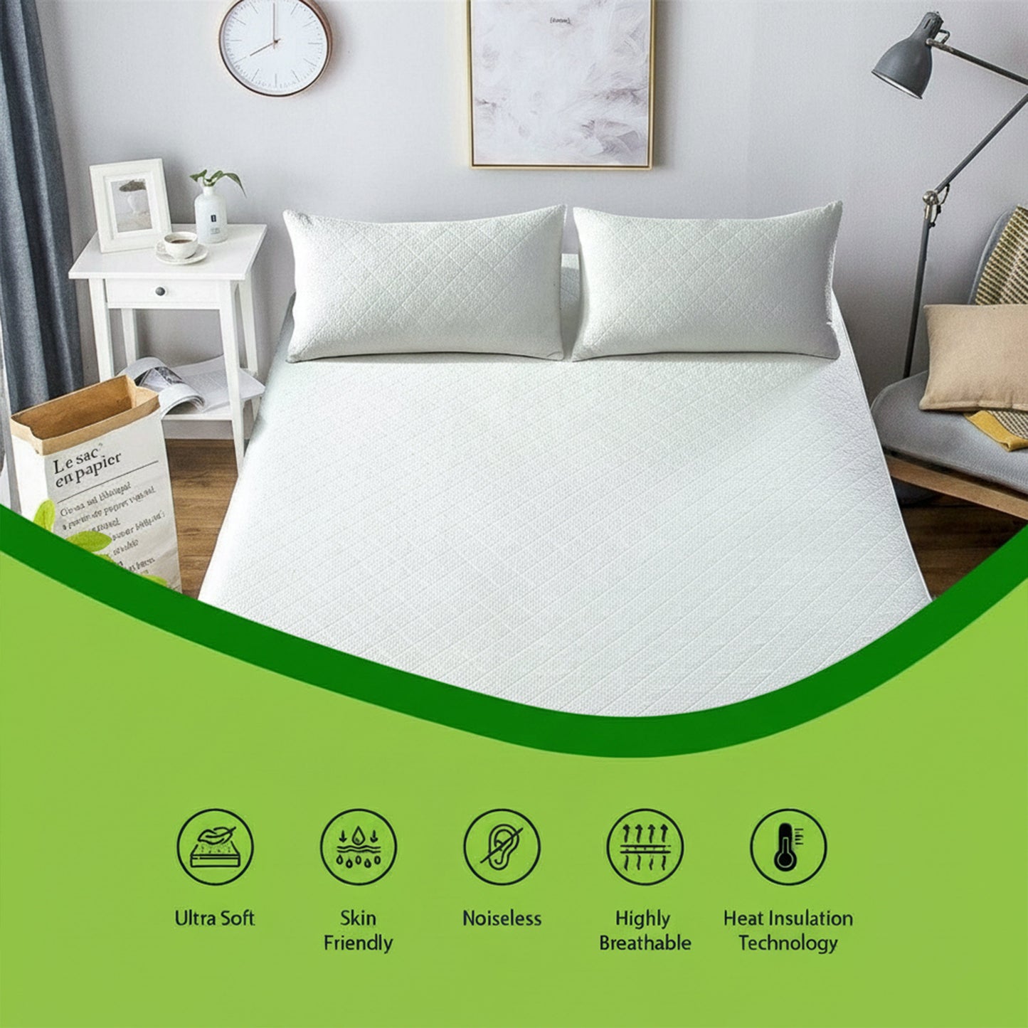 Bamboo Extra Deep Quilted Waterproof Mattress Protector Hypoallergenic Moisture-Wicking Bed Cover with Elastic Skirt by OLIVIA ROCCO