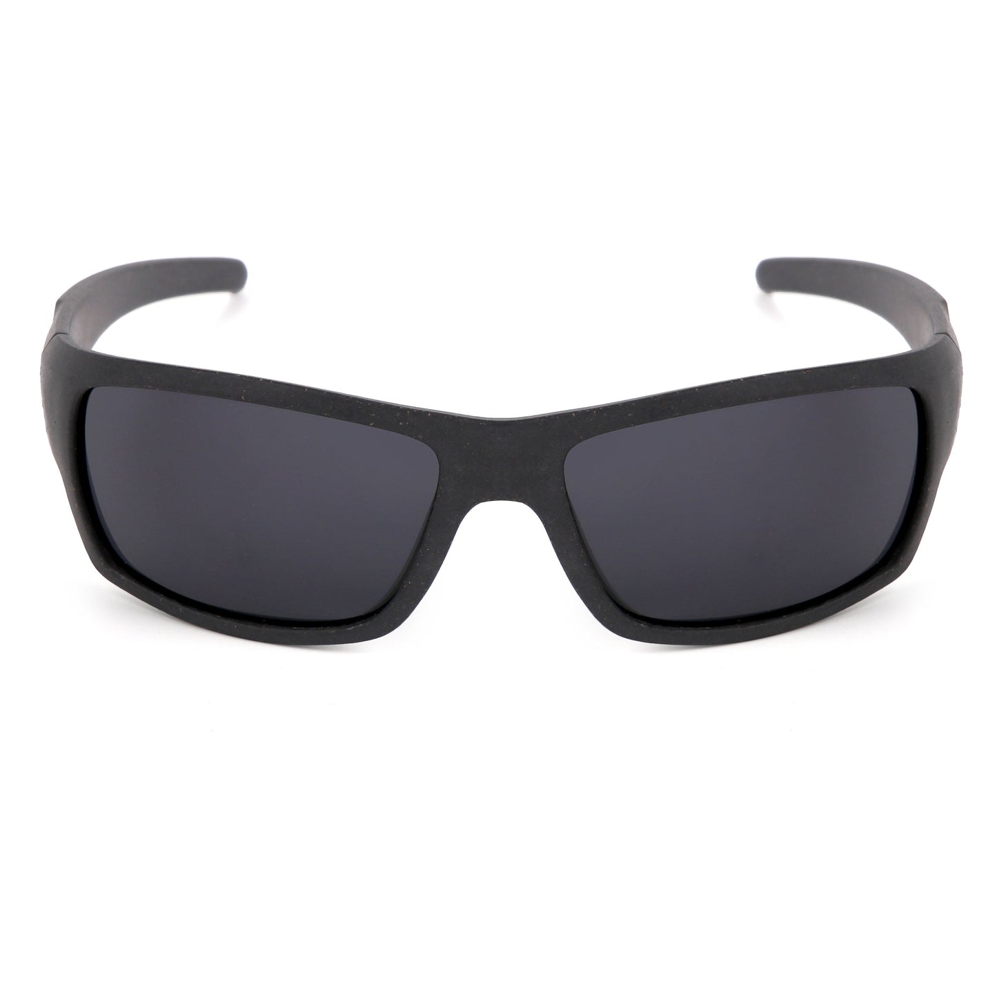 Black sunglasses with dark lenses on a white background