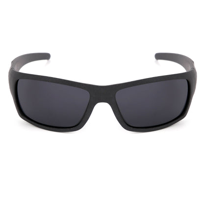 Black sunglasses with dark lenses on a white background