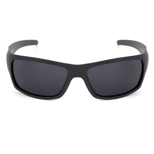 Black sunglasses with dark lenses on a white background