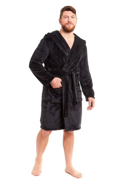 OLIVIA ROCCO Hooded Plush Flannel Bathrobe for Men Ultra-Absorbing Soft Fleece Dressing