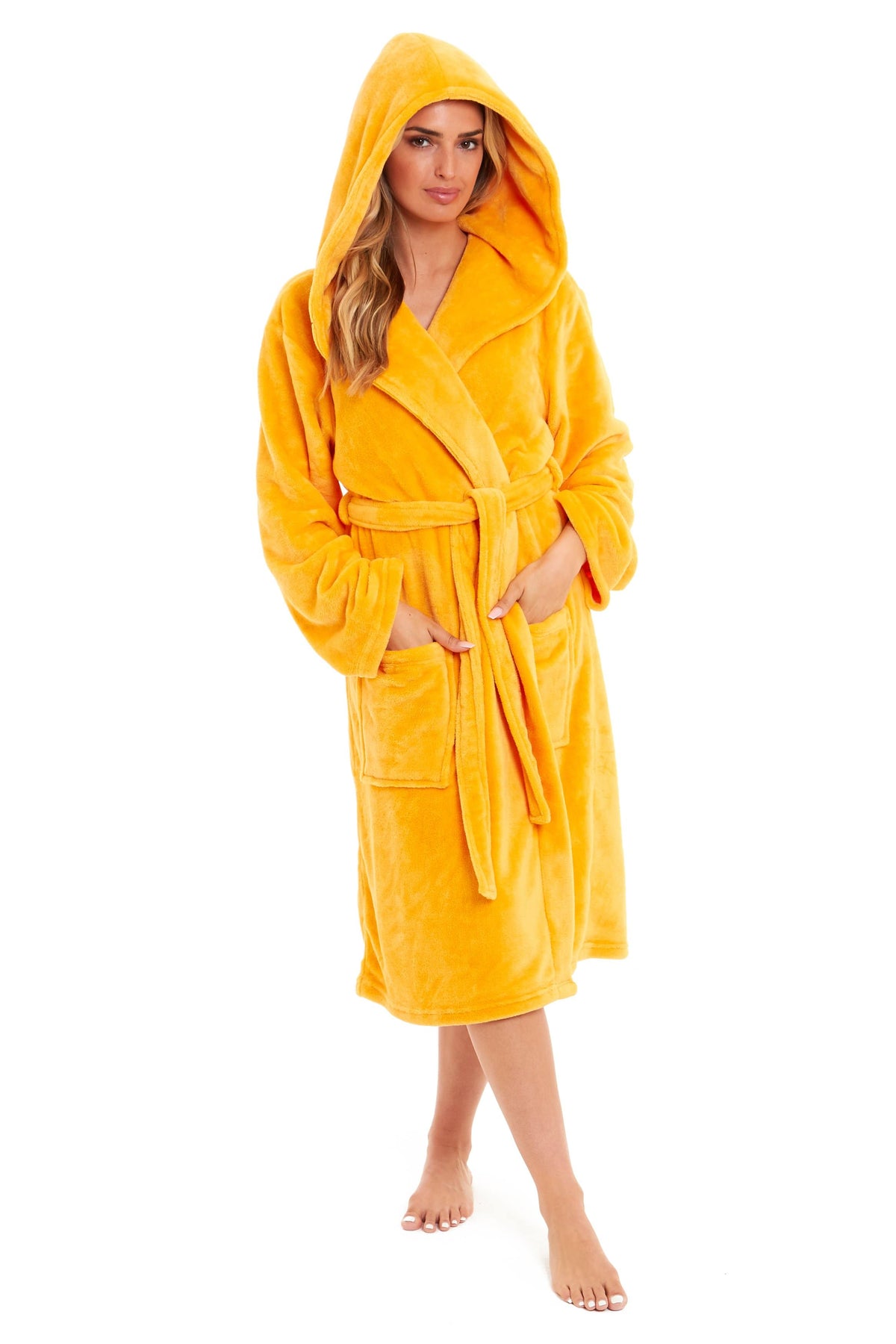 OLIVIA ROCCO Women's Hooded Plush Fleece Dressing Gown Ultra-Soft Velvet Bathrobe
