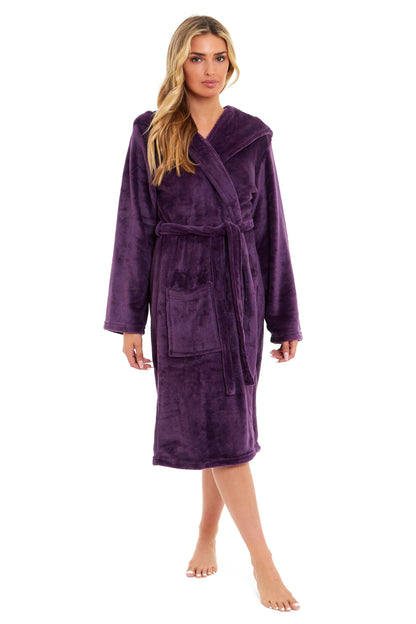 OLIVIA ROCCO Women's Hooded Plush Fleece Dressing Gown Ultra-Soft Velvet Bathrobe