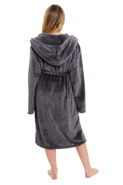 OLIVIA ROCCO Women's Hooded Plush Fleece Dressing Gown Ultra-Soft Velvet Bathrobe