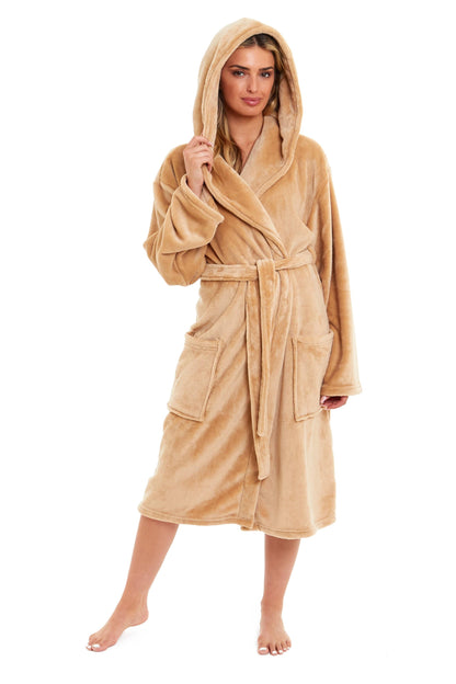 OLIVIA ROCCO Women's Hooded Plush Fleece Dressing Gown Ultra-Soft Velvet Bathrobe