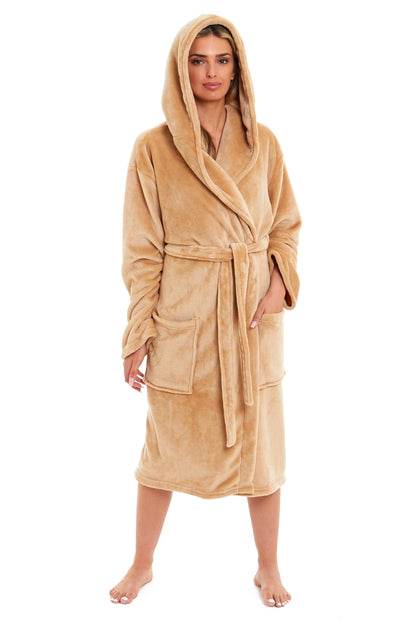 OLIVIA ROCCO Women's Hooded Plush Fleece Dressing Gown Ultra-Soft Velvet Bathrobe