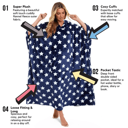 OLIVIA ROCCO Oversized Hooded Fleece Poncho Blanket Stars Polka Dots Easy Care for Cosy Home Layering