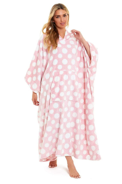OLIVIA ROCCO Oversized Hooded Fleece Poncho Blanket Stars Polka Dots Easy Care for Cosy Home Layering