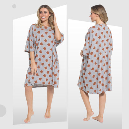 OLIVIA ROCCO Ladies Highland Cow Cream Baggy Nightdress Oversized T Shirt Nightshirt 100% Cotton Super Soft Cosy Home Loungewear
