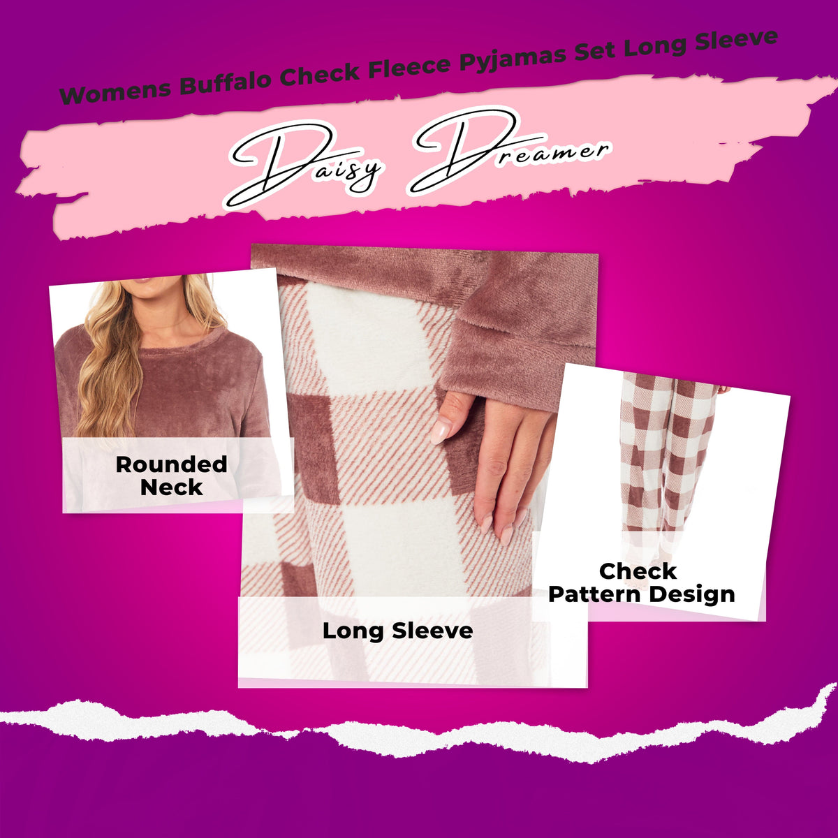 OLIVIA ROCCO Womens Buffalo Check Fleece Ultra Soft Pyjama Set Super Soft Cosy Home Loungewear
