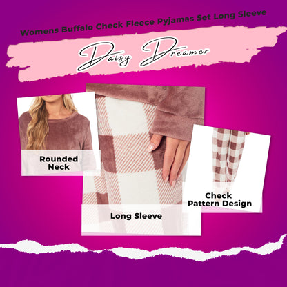 OLIVIA ROCCO Womens Buffalo Check Fleece Ultra Soft Pyjama Set Super Soft Cosy Home Loungewear