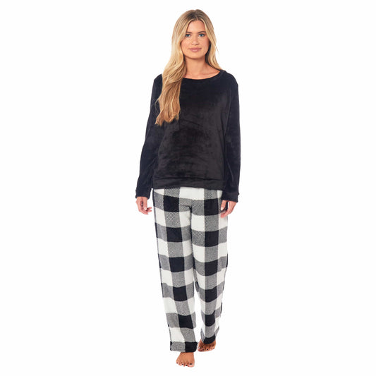 OLIVIA ROCCO Womens Buffalo Check Fleece Ultra Soft Pyjama Set Super Soft Cosy Home Loungewear