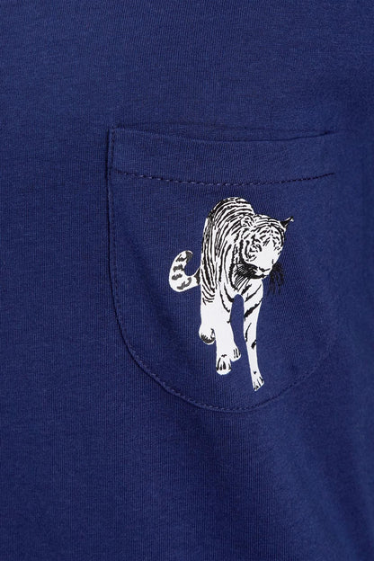 OLIVIA ROCCO Navy Tiger Print Pyjama Set For Women 100% Soft Cotton Relaxed Fit Nightwear