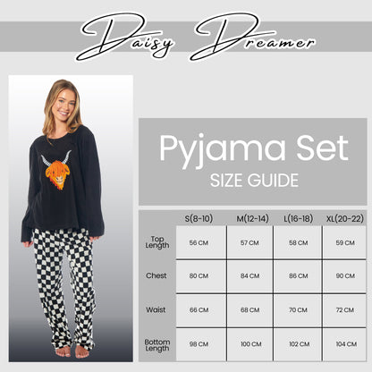 OLIVIA ROCCO Womens Thermal Fleece Pyjamas Set Highland Cow Animal Print Winter Super Soft Cosy Home Loungewear