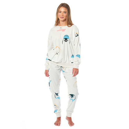 OLIVIA ROCCO Womens Soft Fleece Pyjama Set With Long Sleeve Penguins And Polar Bears