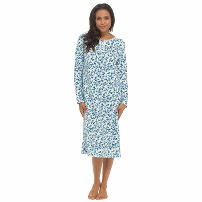 OLIVIA ROCCO Womens Fleece Nightdress Long Sleeve Floral Print Sleepwear Cosy Winter