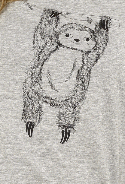 OLIVIA ROCCO Women's Grey Cotton Pyjama Set With Lazy Sloth Design Long Sleeve Sleepwear