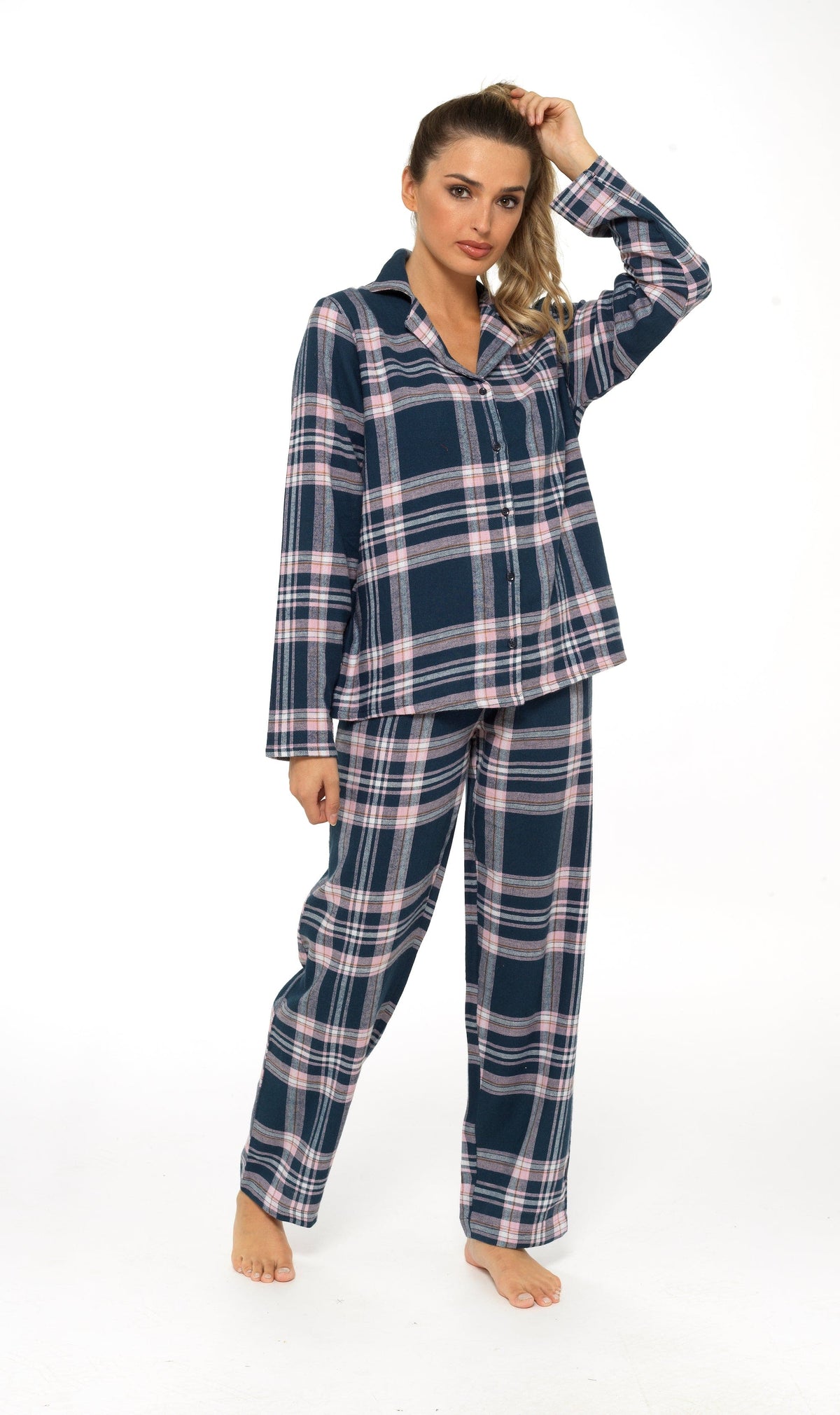 OLIVIA ROCCO Women's Flannelette Check Pyjama Set Soft Brushed Cotton Cosy Easy-Care Nightwear Set
