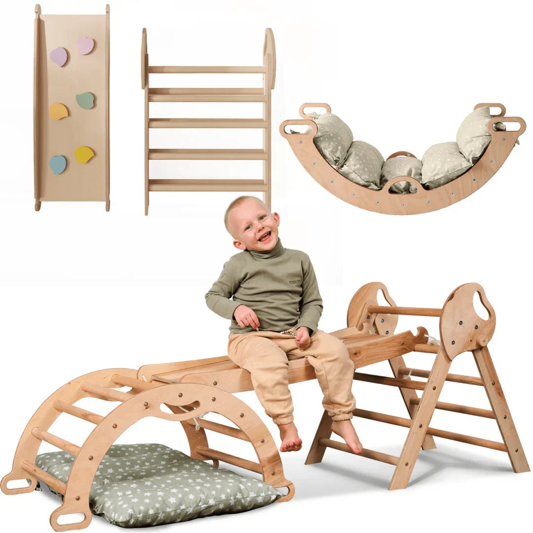 4in1 Montessori Climbing Frame: Pikler Triangle + Arch + Slide Board + Cushion for Toddlers (1–3 Years)-5