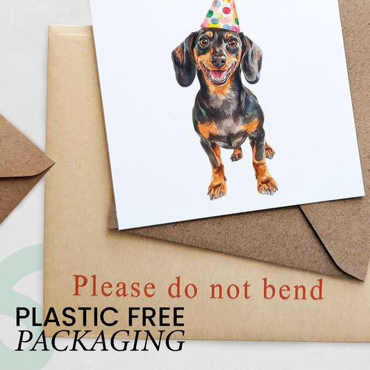 Dachshund Birthday Card – Sausage Dog Lover Card with Party Hat – Pawsome Birthday Greeting Card for Dog Owners