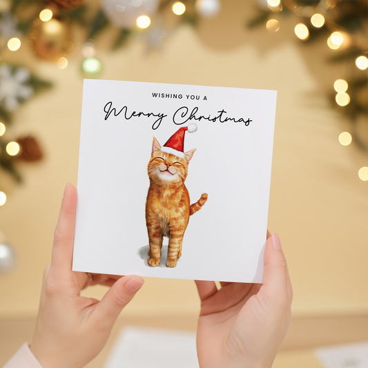 Ginger Cat Christmas Card – Cute Cat Lover Card – Eco Friendly “Merry Christmas” Card – Orange Tabby Cat Holiday Card